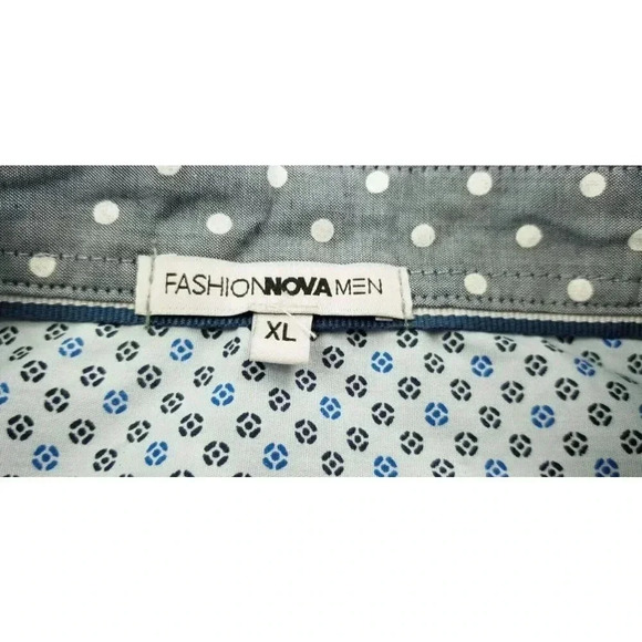 Fashion Nova Size XL Men's Sheer Gray White Polka Dots Long Sleeve Cotton Shirt - Picture 4 of 11